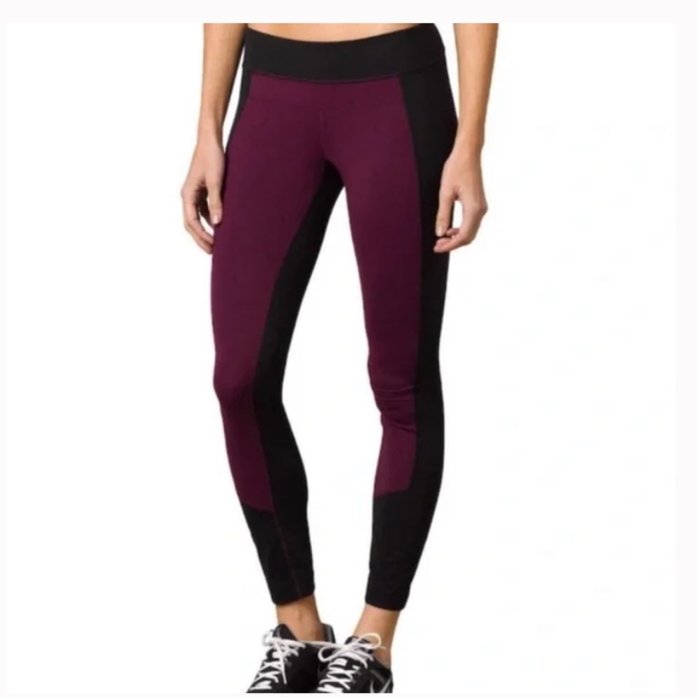 Prana Gabi Maroon and Black Colorblock Leggings, XS